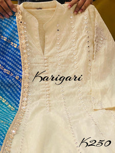 Karigari collection: Off white anarkali with bandhani dupatta