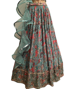 Boutique collection - green floral Lehenga with ruffle dupatta