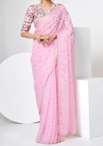 Imperial collection : baby pink partywear designer saree