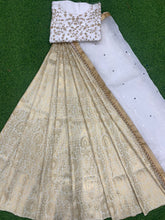 White and gold silk zari Lehenga