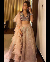 Champagne silk sequinned Lehenga