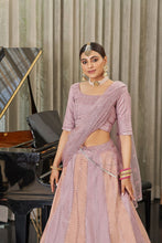 Peach and purple pastel art silk Lehenga