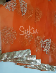 Orange net dupatta with jari work