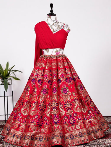 Indo western: Red sweetheart banarasi Lehenga