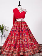 Indo western: Red sweetheart banarasi Lehenga