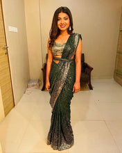 Emerald green partywear sequins saree