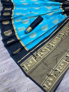 Blue soft royal banarasi saree