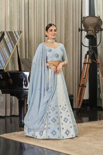 White and powder blue Lehenga