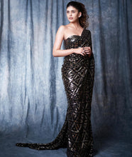 Bollywood inspired partywear black sequins saree