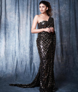 Bollywood inspired partywear black sequins saree