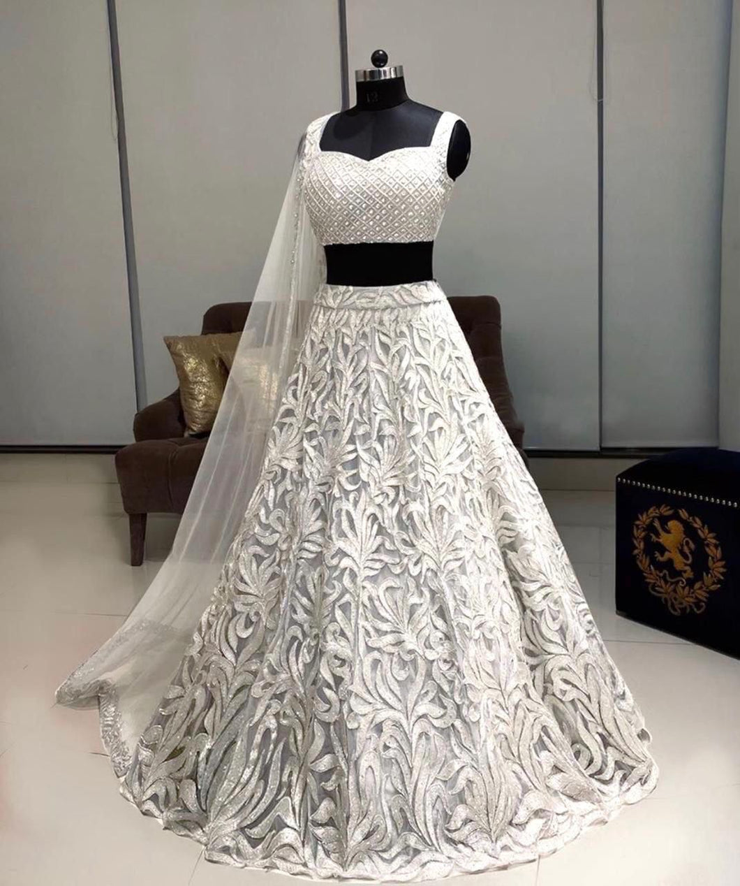 White and silver thread work Lehenga