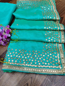 Vichitra silk saree - gota patti and mirror work