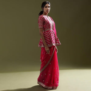 Organza saree with readymade peplum style blouse