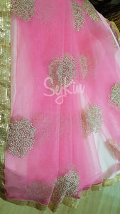 Baby pink net dupatta with jari work