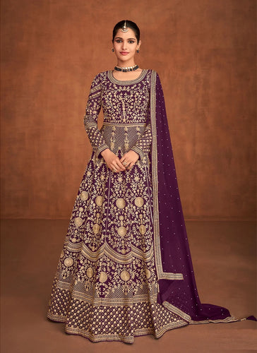 Georgette embroidered anarkali - purple