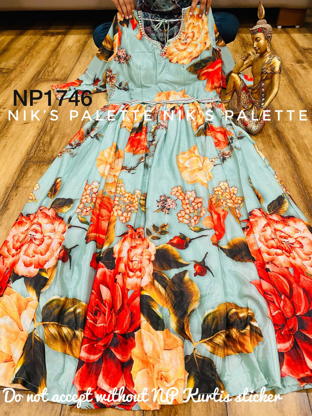 Niks collection - sea green floral digital print gown