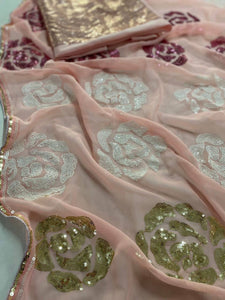 Partywear peachy pink saree