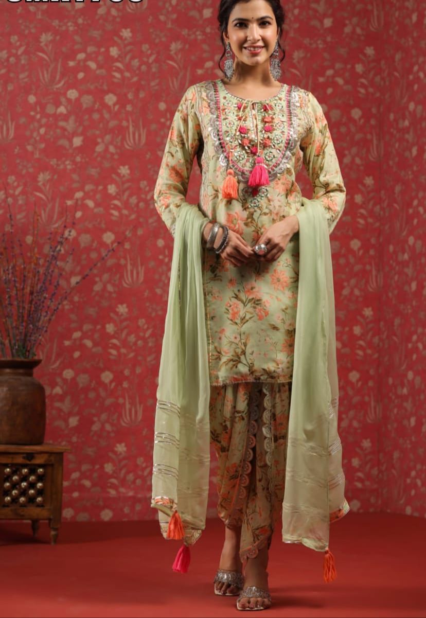 Floral print muslin dhoti suits