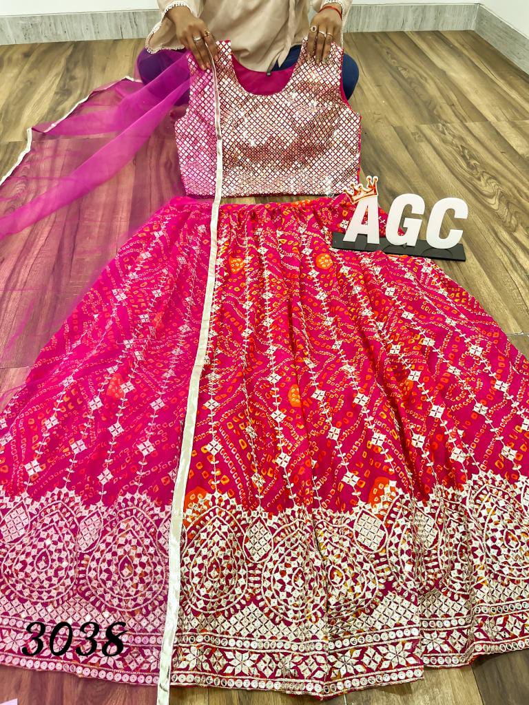 AGC collection - bandhani readymade Lehenga (also plus sizes)