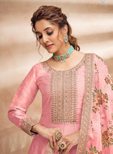 Art silk gown with floral dupatta- pink