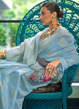 Chikankari work Lucknowi saree - aqua blue