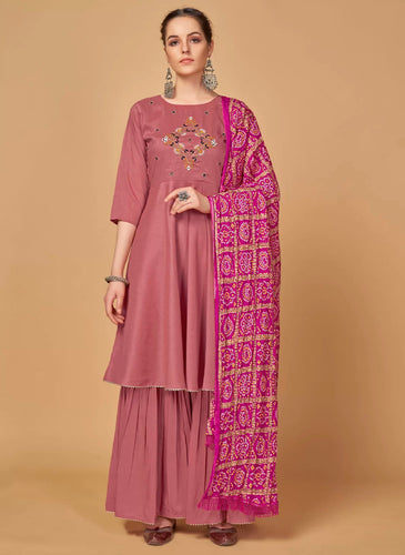 Silk embroidered readymade sharara suit