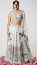 White and colourful Lehenga with thread embroidery