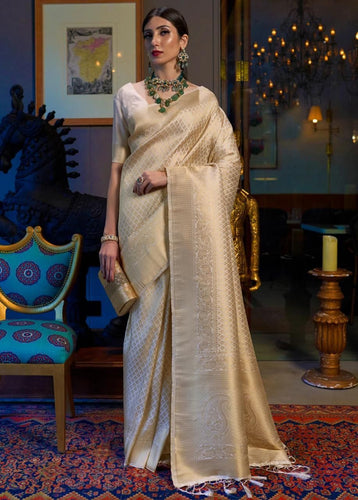 Gold soft lichi silk saree