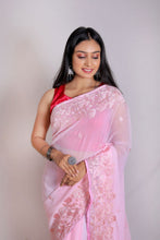 Baby pink embroidered saree
