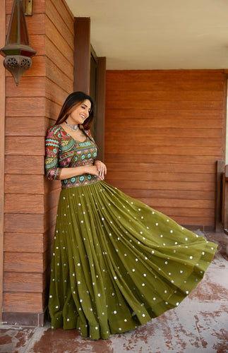 Mehendi green stitched Lehenga with jacket