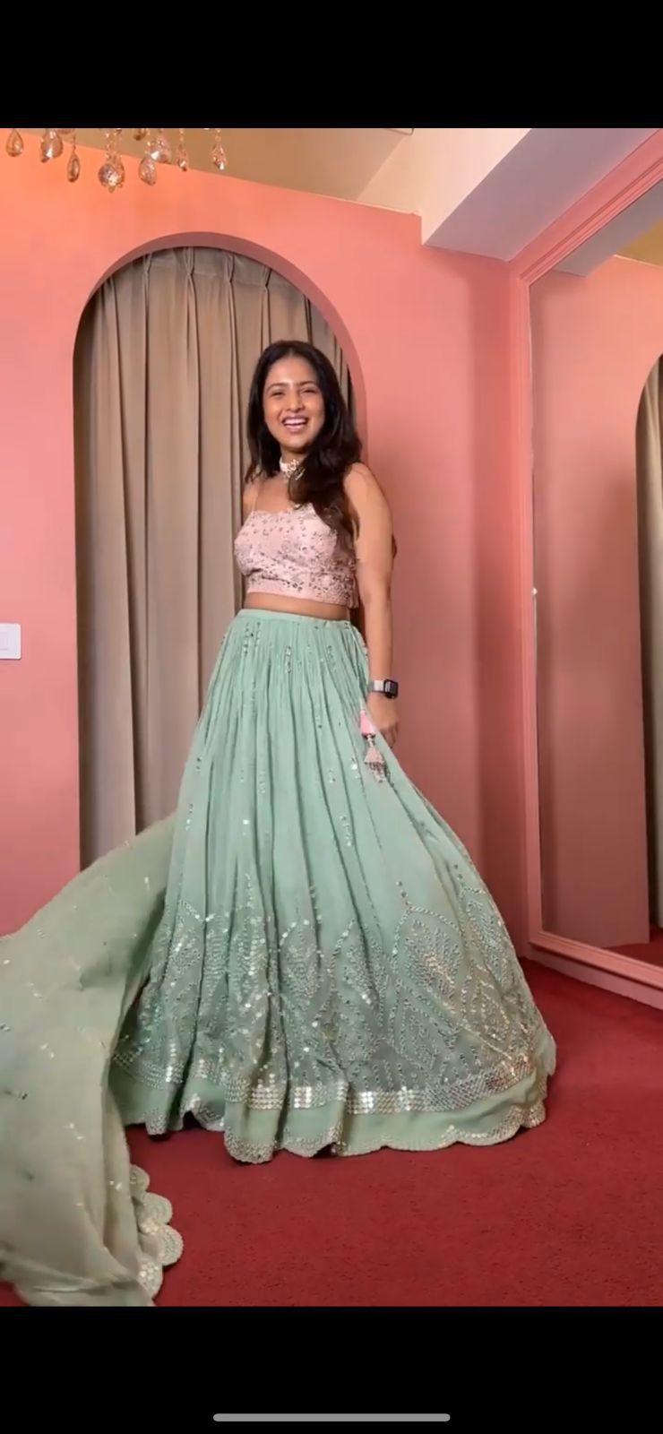 Gorgeous green mirror work Lehenga