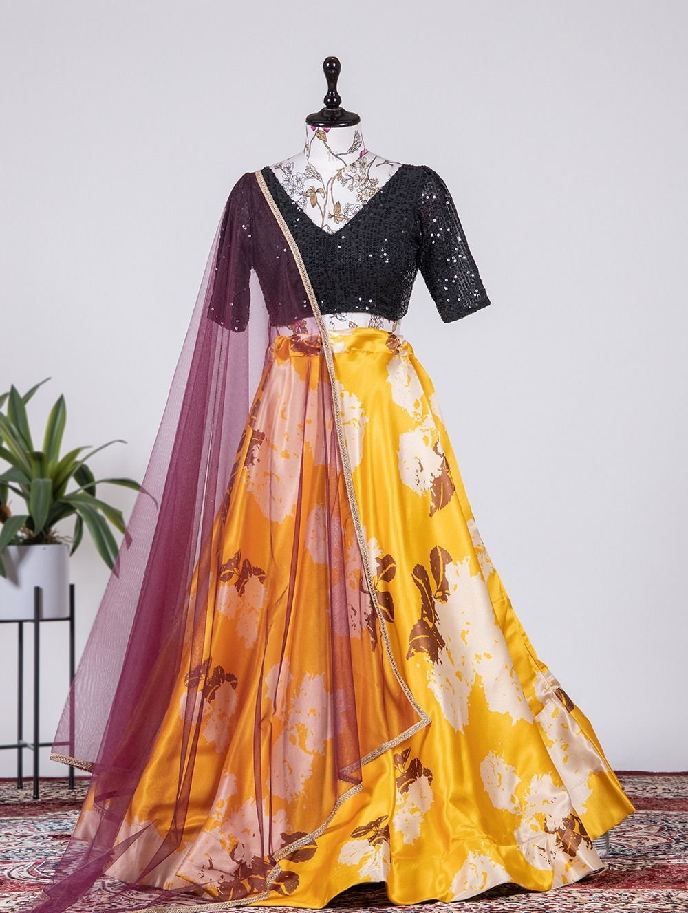 Bridesmaids - Satin silk floral printed lehengas