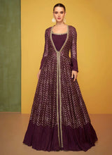 Wine chinnon embroidered gown
