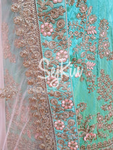 Light green and pink floral lehenga