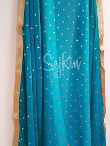 Teal blue dots chiffon dupatta