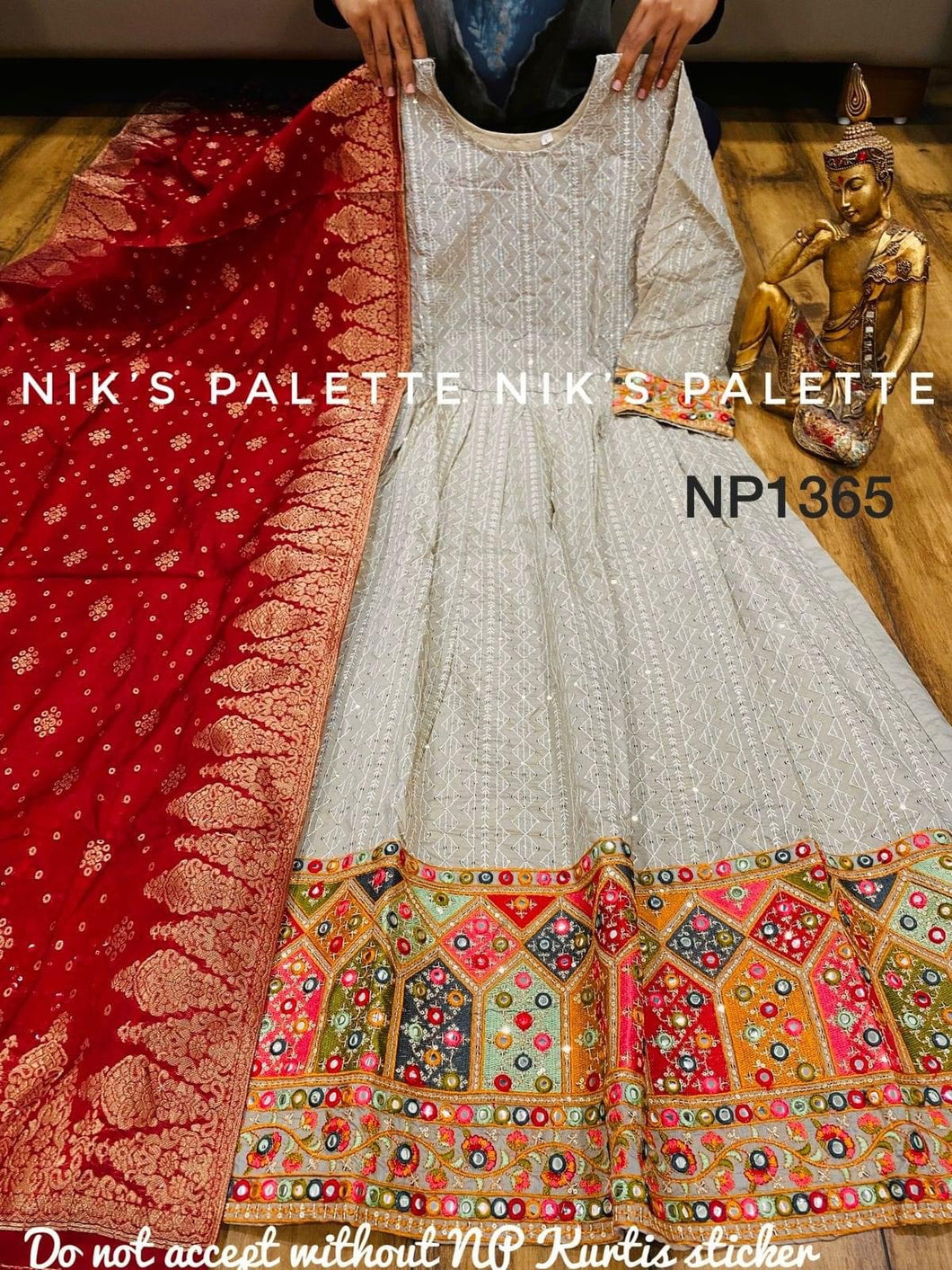 Niks collection - beige silk anarkali with banarasi dupatta