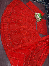 Red chine sequins Lehenga