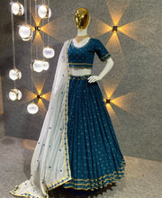 Teal blue party wear silk Lehenga
