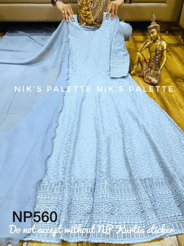 Niks collection: pale blue chikankari anarkali