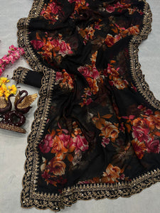 Chiffon digital floral sarees - lots of colours