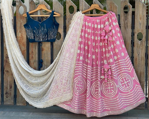 A perfect combination - Blue and pink Lehenga