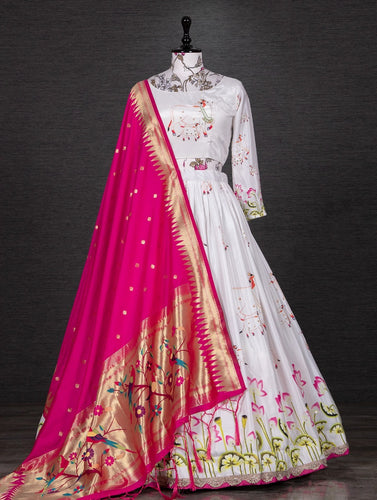 White Lehenga with jacquard dupatta