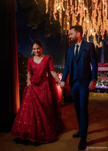 Red chine sequins Lehenga