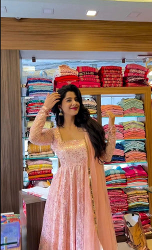 Pale pink sequins work gown