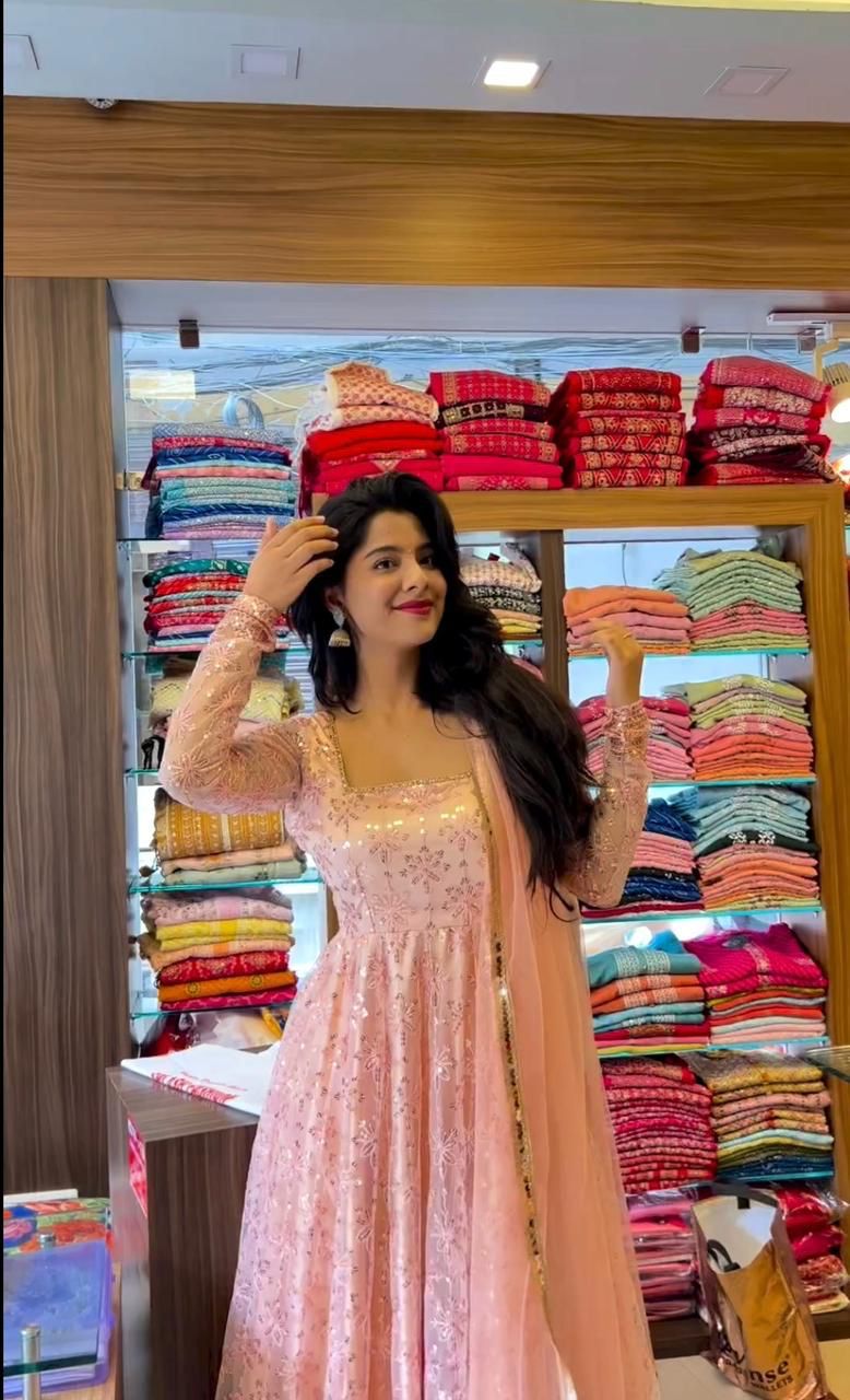 Pale pink sequins work gown