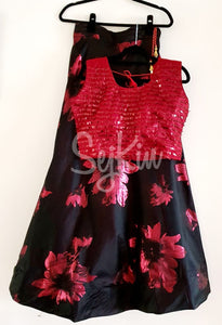 Maroon big flower skirt and sequinned top