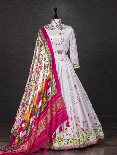 White Lehenga with gaji silk dupatta
