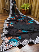 Black floral satin silk with stitched blouse