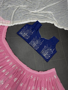 A perfect combination - Blue and pink Lehenga