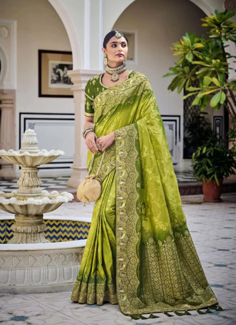 Ethnic collection - shaded green traditional saree
